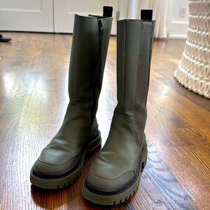 Zara Kids Girls Olive Green Rubber Tall Riding Boots